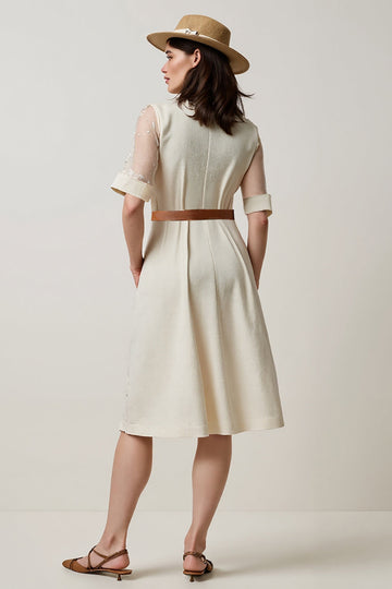 Apricot Notched Lapel A Line Midi Work Dress with Belt